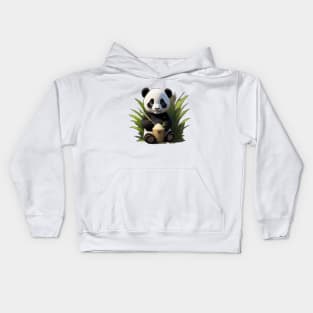 Cute baby panda sitting eating bamboo Kids Hoodie